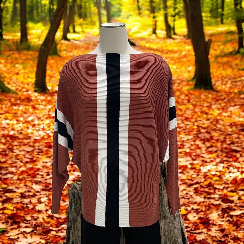 Oversized Rust Stripe‎ Sweater Slouchy Fall Cozy Minimalist Normcore Preppy